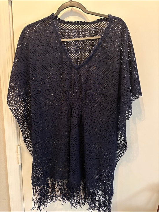 The Unbranded Brand Other - Navy Crochet Fringe Swim Cover-Up Tunic One Size